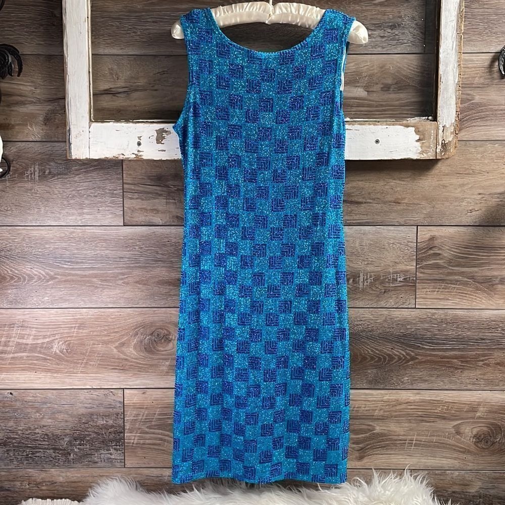 JOHN ROBERTS Sheath Dress BLUE/PURPLE Sparkle Glittery , Low Back, Size 8
